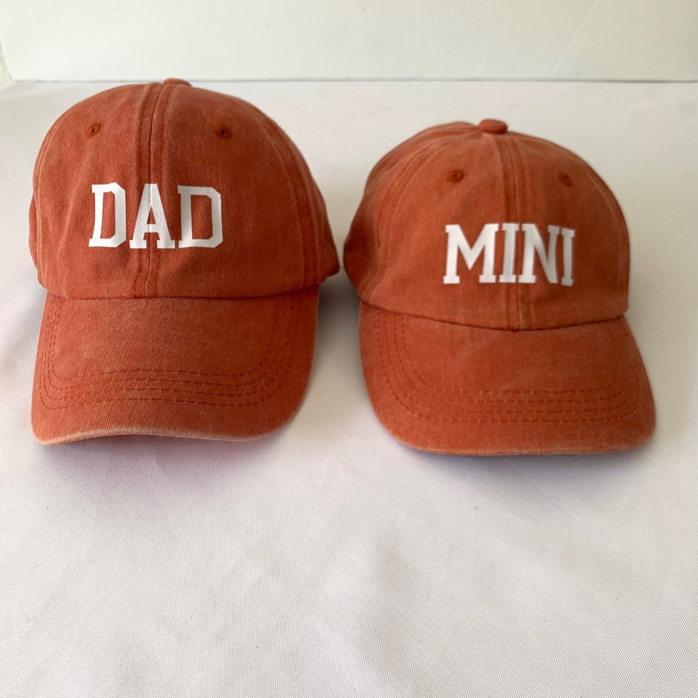 Dad Mini Baseball Cap Set OS Orange Vintage Wash Adjustable Fathers Day Gift